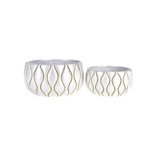 Imagem de CONJUNTO COM 2 VASOS REDONDOS EM CERÂMICA BRANCO E DOURADO 44477 GL HOME - Grillo Ltda