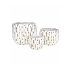 Imagem de CONJUNTO COM 3 VASOS REDONDOS EM CERÂMICA BRANCO E DOURADO 44476 GL HOME - Grillo Ltda