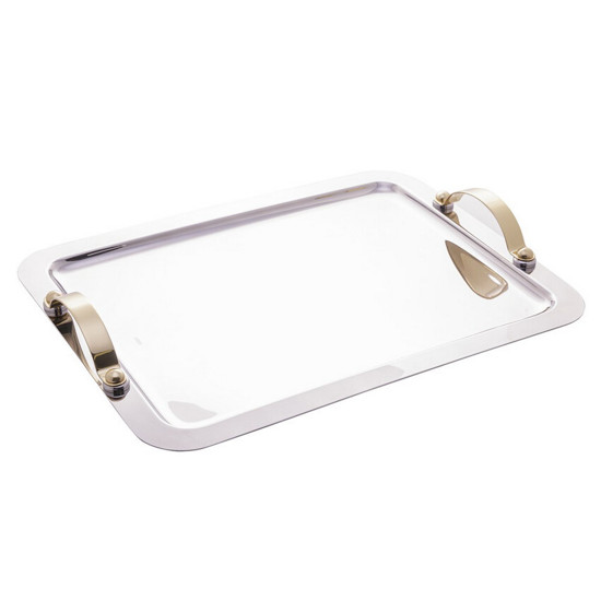 Imagem BANDEJA DE AÇO INOX COM ALÇA DOURADA MANHATTAN 43CM X 34CM