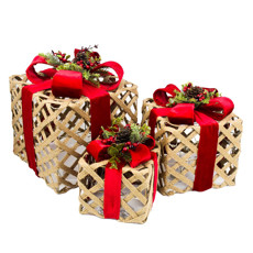 Imagem de CONJUNTO DE CAIXA DE PRESENTE COM LAÇO E LED MOVIDO A PILHAS 3 PEÇAS RUSTICA E VERMELHO - YANGZI - Yangzi Brasil Corporation S A 