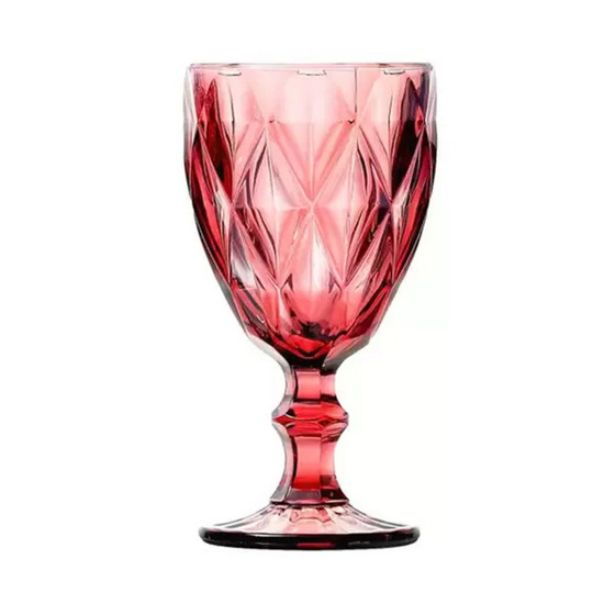 Imagem TAÇA DE VIDRO DIAMANTE 340ML COR VERMELHO 9X9X17CM 