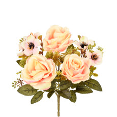 Imagem de BUQUÊ MISTO DECORATIVO DE ROSAS E LÍRIOS SALMÃO EM PLÁSTICO MOLDÁVEL 26X18CM - GRILLO  - Grillo Ltda