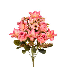 Imagem de BUQUÊ DECORATIVO DE ROSA E LÍRIO ROSA OUTONO EM PLÁSTICO MOLDÁVEL 46X22CM - GRILLO - Grillo Ltda