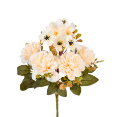 Imagem de BUQUÊ MISTO DECORATIVO DE ZINNIA E ORQUÍDEA CHAMPANHE EM PLÁSTICO MOLDÁVEL - GRILLO - Grillo Ltda
