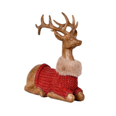 Imagem de RENA NATALINA DECORATIVA COM CASACO VERMELHO EM RESINA 20X17X8CM - GRILLO - Grillo Ltda