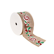 Imagem de FITA ARAMADA EM LINHO NUDE ESTAMPA CANDY 6,3CM X 9,14M - GRILLO - Grillo Ltda