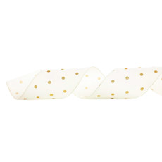 Imagem de FITA ARAMADA DECORATIVA EM POLIÉSTER BRANCA E DOURADA 10CM X 4,57M - CROMUS - Cromus Embalagens Ind E Com Ltda