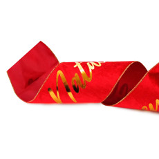 Imagem de FITA ARAMADA DECORATIVA FELIZ NATAL DISNEY VERMELHA E DOURADA EM POLIÉSTER - CROMUS - Cromus Embalagens Ind E Com Ltda