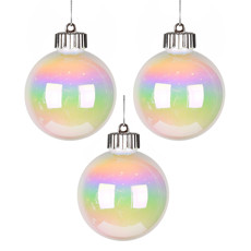 Imagem de CAIXA COM 3 BOLAS NATALINAS BRANCAS IRIDESCENTE EM PLÁSTICO 8CM - GRILLO - Grillo Ltda