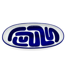 Imagem de BANDEJA OVAL EM CERÂMICA BRANCA E AZUL 3,5X31X16CM - CROSS - Cross Comercial Ltda