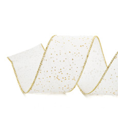 Imagem de FITA ARAMADA DECORATIVA BRANCA E DOURADA EM POLIÉSTER 6,3CM X 9,14M - CROMUS - Cromus Embalagens Ind E Com Ltda