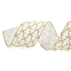 Imagem de FITA ARAMADA DECORATIVA BRANCA E DOURADA EM POLIÉSTER 6,3CM X 9,14M - CROMUS - Cromus Embalagens Ind E Com Ltda