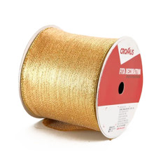 Imagem de FITA ARAMADA DECORATIVA DOURADA DE POLIÉSTER 10CM X 4,57M - CROMUS - Cromus Embalagens Ind E Com Ltda