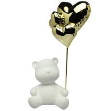 Imagem de URSO BRANCO DECORATIVO DE RESINA COM BALÕES DOURADOS 30X14X10CM - LUCATTI - Lucatti Artes E Decoracoes Ltda