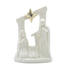 Imagem de SAGRADA FAMÍLIA COM LED DECORATIVA DE RESINA BRANCA 24X17X9CM - TOKDACASA - Cromus Embalagens Ind E Com Ltda