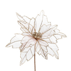 Imagem de HASTE DECORATIVA DE POINSÉTIA CHAMPAGNE COM GLITTER DE TECIDO E METAL - TOKDACASA - Cromus Embalagens Ind E Com Ltda