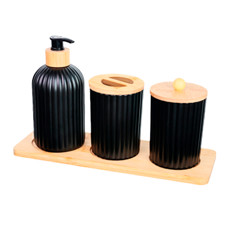 Imagem de JOGO PARA BANHEIRO DE VIDRO PRETO E TAMPA DE BAMBU 450ML - TUUT - Yangzi Brasil Corporation S A 