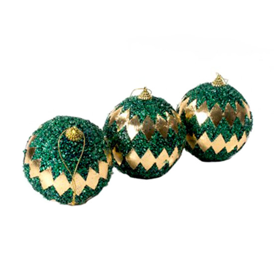 Imagem BOLA NATALINA VERDE E DOURADO 10CM COM 3 PEÇAS 40597 GRILLO