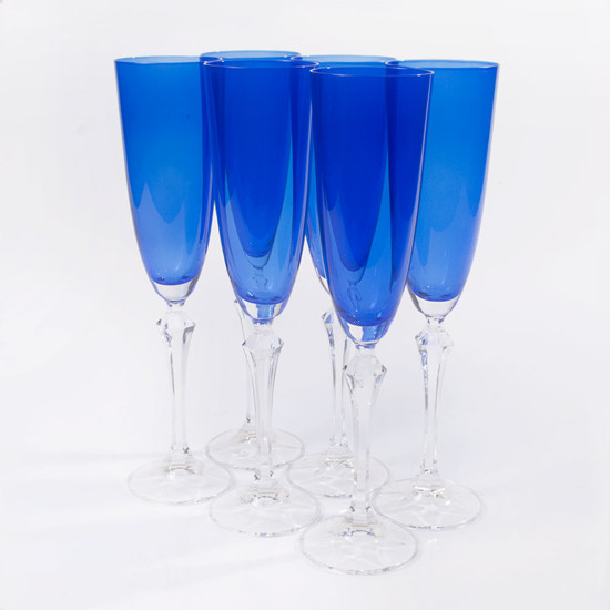 Imagem JOGO COM 6 TAÇAS PARA CHAMPAGNE CRISTAL 200ML ELISABETH AZUL BOHEMIA