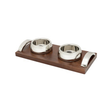 Imagem de BANDEJA DE MADEIRA COM 2 BOWLS EM AÇO INOX 40,5X18CM BAMBERG WOLFF - Rojemac Impotacao E Exportacao Ltda
