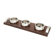Imagem de BANDEJA DE MADEIRA COM 3 BOWLS EM AÇO INOX 61X18CM BAMBERG WOLFF - Rojemac Impotacao E Exportacao Ltda