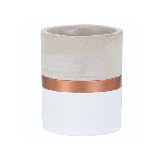 Imagem VASO DECORATIVO EM CIMENTO GRANDE 13X10CM BRANCO E COBRE