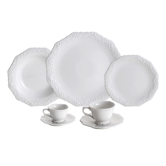 Imagem JOGO DE JANTAR DE PORCELANA 42 PEÇAS ALTO RELEVO BRANCO WOLFF