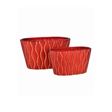 Imagem de CONJUNTO COM 2 VASOS OVAIS EM CERÂMICA VERMELHO E DOURADO 44478 GL HOME - Grillo Ltda