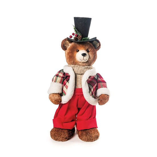 Imagem URSO EM PÉ COM CHAPÉU E ROUPA XADREZ 51CM MARROM MAGIC FOREST CR01