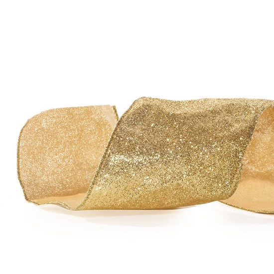 Imagem FITA NATALINA COR DOURADO COM GLITTER 10CM X 9,14M CROMUS 