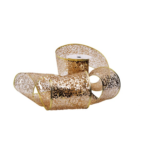 Imagem FITA NATALINA GLITTER CHAMPAGNE 10CM 48151 GRILLO