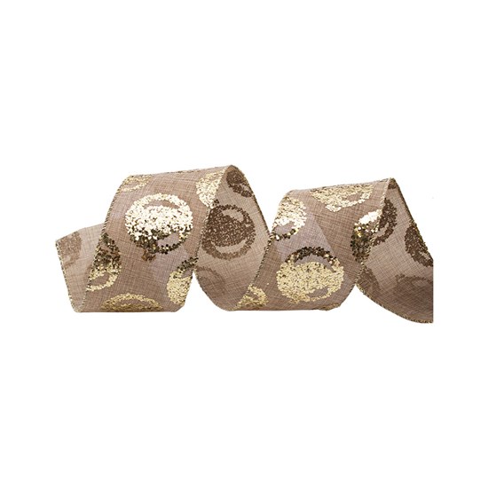 Imagem FITA NATALINA NATURAL COM DOURADO 6,3CM 48167 GRILLO