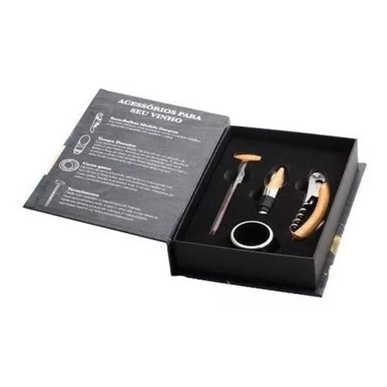 Imagem CONJUNTO 4 PEÇAS DE AÇO INOX PARA VINHO COM CAIXA