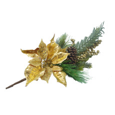 Imagem de HASTE POINSETIA DOURADA COM PINHA 40CM - Margareth Bertoni Ghuneim Eireli Epp