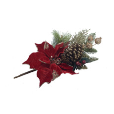 Imagem de HASTE POINSETIA VELUDO VERMELHA COM PINHA 40CM - Margareth Bertoni Ghuneim Eireli Epp