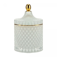 Imagem de POTICHE DECORATIVO EM VIDRO BRANCO COM BORDA DOURADA 11X17CM - WOLFF - Rojemac Impotacao E Exportacao Ltda
