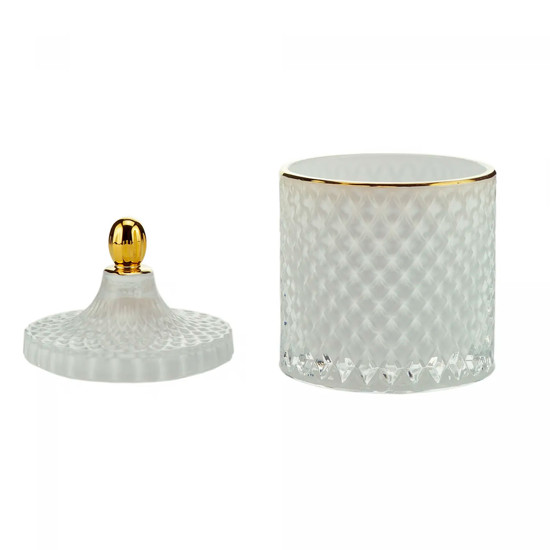 Imagem POTICHE DECORATIVO EM VIDRO BRANCO COM BORDA DOURADA 11X17CM - WOLFF