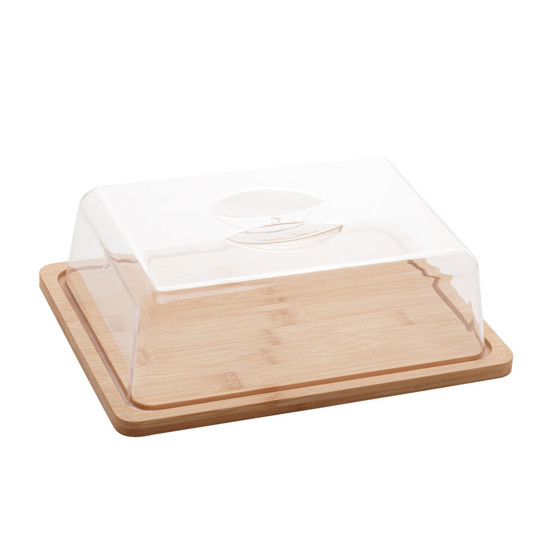 Imagem PRATO PARA QUEIJO DE BAMBU COM TAMPA DE PLASTICO 24X18