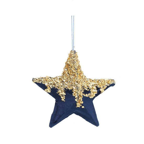 Imagem ESTRELA VELUDO C/GLITTER AZE/OUR 20CM CROMUS