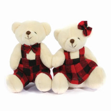 Imagem de URSO SENTADO CREME / XADREZ VERMELHO / PRETO 10CM - Yangzi Brasil Corpoation Ltda