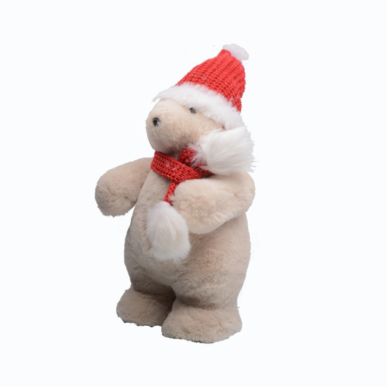 Imagem URSO NATALINO DECORATIVO COM GORRO E CACHECOL 16X15X34CM - MABRUK 