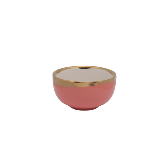 Imagem BOWL EM CERÂMICA ROSA COM BORDA DOURADA 11,5CM - HOME DESIGN