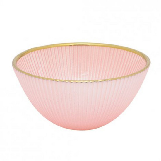 Imagem BOWL EM VIDRO ROSA COM BORDA ODOURADA P - COMRUS 