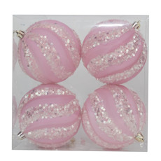 Imagem de JOGO DE BOLAS DECORATIVA LISTRADA COM GLITTER ROSA 4 PEÇAS DE 10CM - CROMUS  - Cromus Embalagens Ind. E Com. Ltda