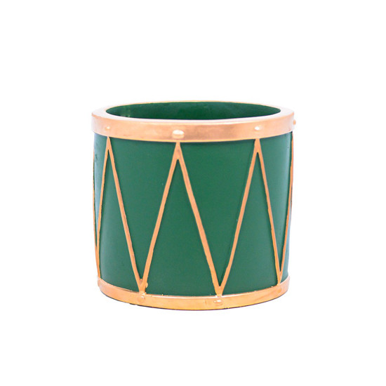 Imagem VASO DE CERÂMICA NATALINO COR VERDE E DOURADO 13CM - TOK DA CASA 