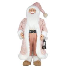 Imagem de PAPAI NOEL DECORATIVO EM PÉ COR ROSA COM BRANCO COM LANTERNA 85CM - CROMUS  - Cromus Embalagens Ind. E Com. Ltda