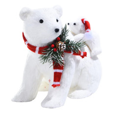 Imagem de URSO COM CACHECOL CARREGANDO FILHOTE COR BRANCO 20X28X23CM - CROMUS  - Cromus Embalagens Ind. E Com. Ltda