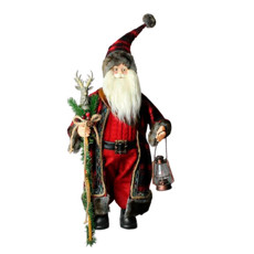 Imagem de PAPAI NOEL DECORATIVO EM PÉ XADREZ VERMELHO COM CAJADO E LÂMPARINA 60CM - TOK DA CASA  - Store Mania Comercio E Importacao Ltda