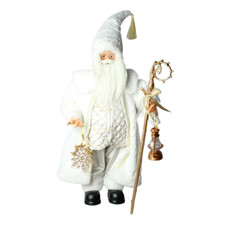 Imagem de PAPAI NOEL DECORATIVO EM PÉ COM CAJADO COR BRANCO E DOURADO 60CM - TOK DA CASA  - Store Mania Comercio E Importacao Ltda