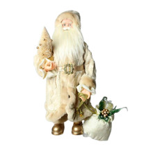 Imagem de PAPAI NOEL DECORATIVO EM PÉ COM SACO DE PRESENTES 80CM COR BRANCO E DOURADO - TOK DA CASA  - Store Mania Comercio E Importacao Ltda